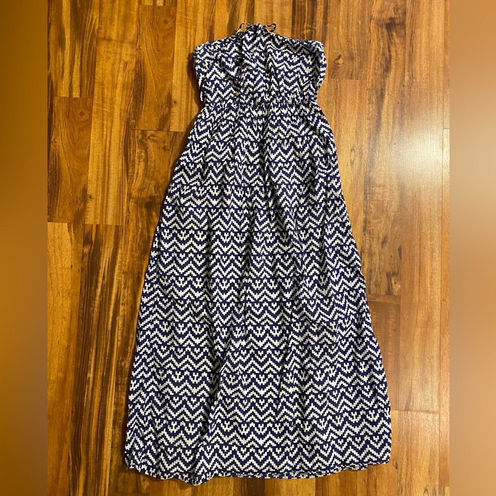 Summer Strapless Maxi Dress, 100% Cotton Size S, GAP Navy and White